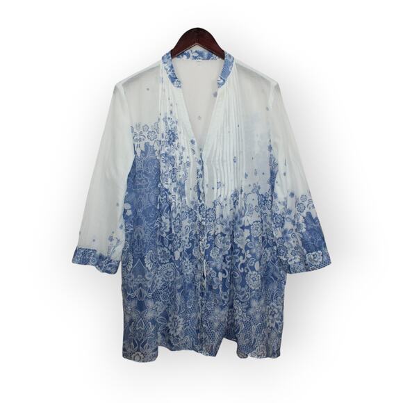 XL WeTheFree A/X Blouse Tunic Caftan Coverup Checker Floral Dye - Picture 14 of 15